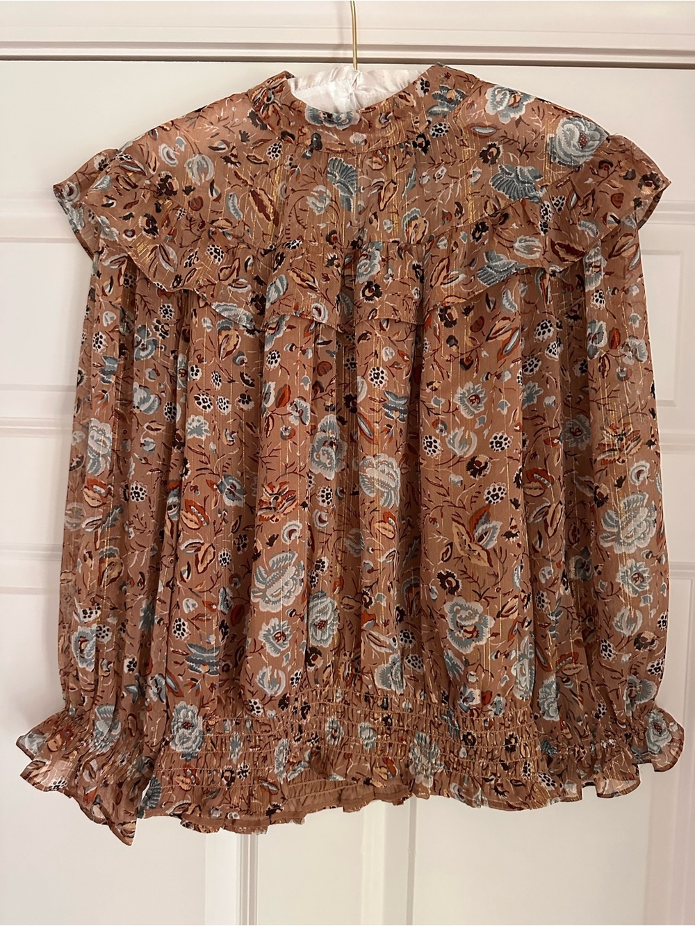 Ann Taylor Rust Floral Button-Down Shirt with Metallic Thread